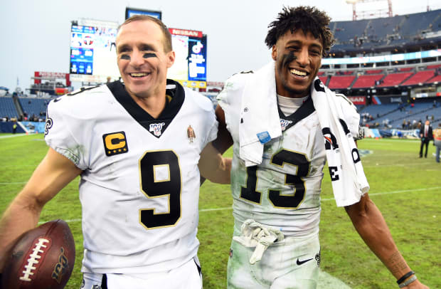 Michael Thomas with Drew Brees